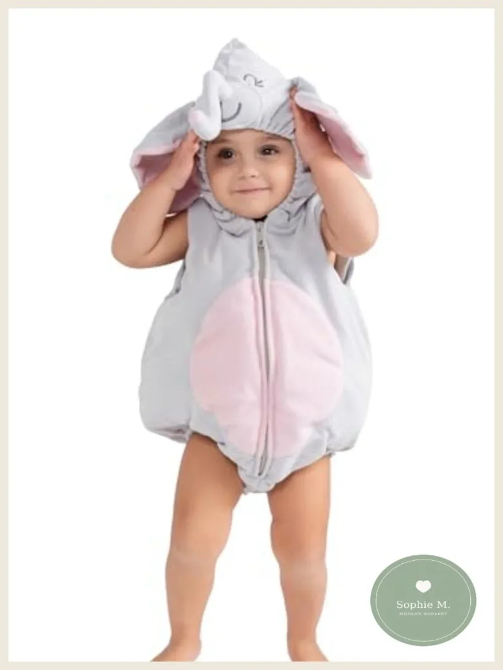 Baby Elephant Costume Romper, Soft Polyester One-Piece with Zipper, Halloween